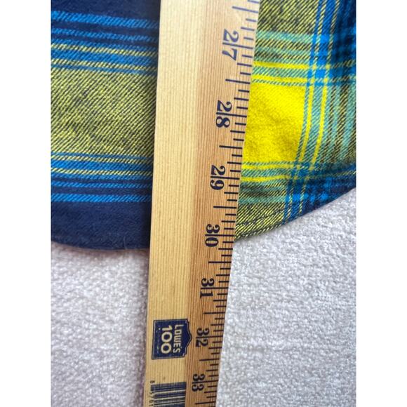 Empyre Men’s Large Blue/Yellow Plaid Flannel Long Sleeve Button Shirt Streetwear - Picture 3 of 4